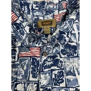 Foundry Men’s 2XLT Short Sleeve Button Up Shirt American Flag Hawaiian Shirt